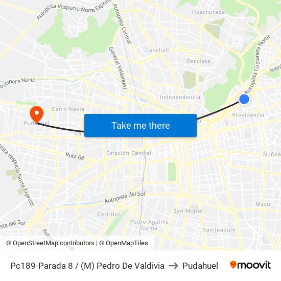 Pc189-Parada 8 / (M) Pedro De Valdivia to Pudahuel map
