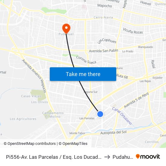 Pi556-Av. Las Parcelas / Esq. Los Ducados to Pudahuel map