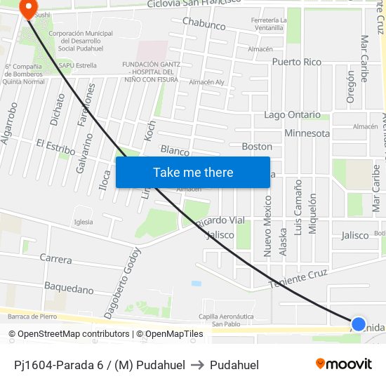 Pj1604-Parada 6 / (M) Pudahuel to Pudahuel map