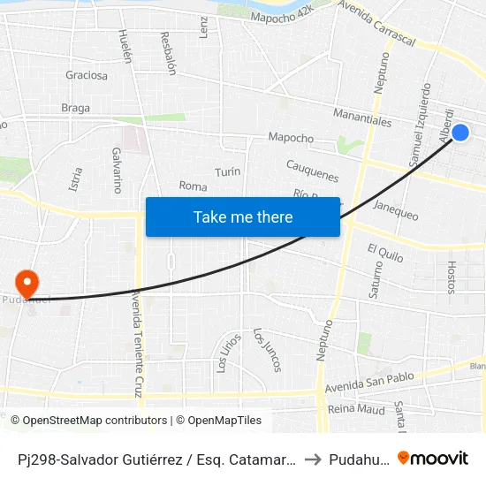 Pj298-Salvador Gutiérrez / Esq. Catamarca to Pudahuel map