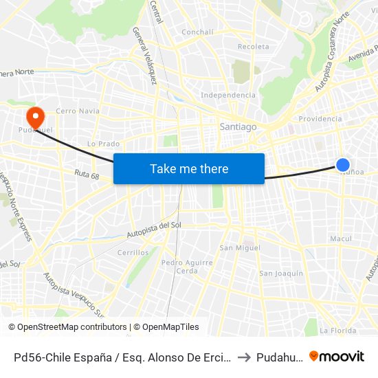 Pd56-Chile España / Esq. Alonso De Ercilla to Pudahuel map