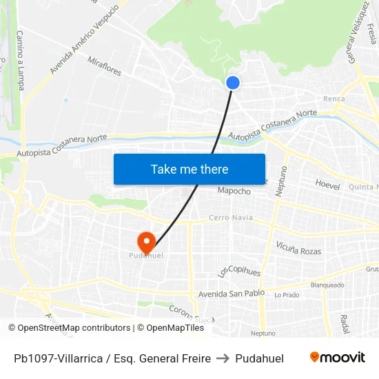 Pb1097-Villarrica / Esq. General Freire to Pudahuel map