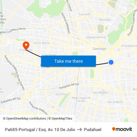 Pa685-Portugal / Esq. Av. 10 De Julio to Pudahuel map