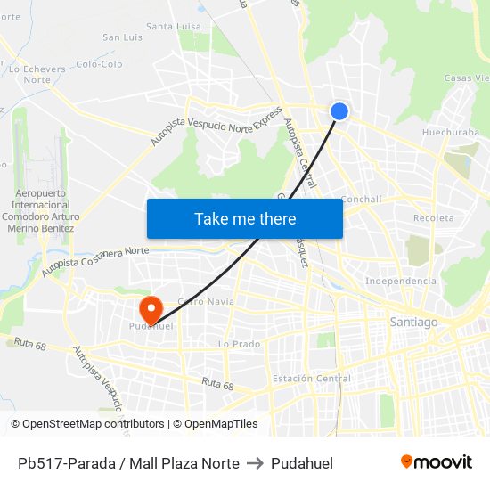 Pb517-Parada / Mall Plaza Norte to Pudahuel map