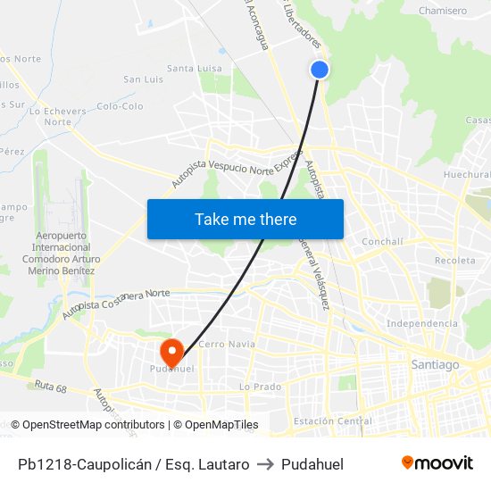 Pb1218-Caupolicán / Esq. Lautaro to Pudahuel map