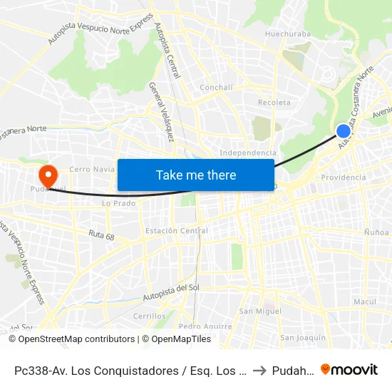 Pc338-Av. Los Conquistadores / Esq. Los Hidalgos to Pudahuel map