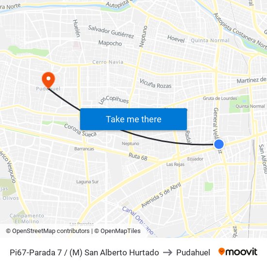 Pi67-Parada 7 / (M) San Alberto Hurtado to Pudahuel map