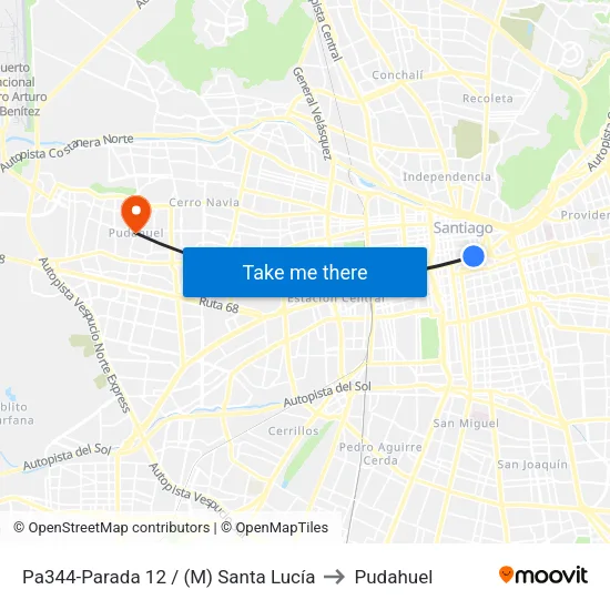 Pa344-Parada 12 / (M) Santa Lucía to Pudahuel map