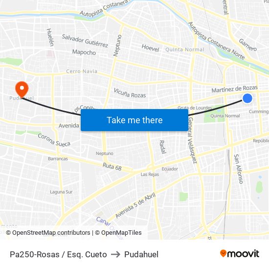 Pa250-Rosas / Esq. Cueto to Pudahuel map