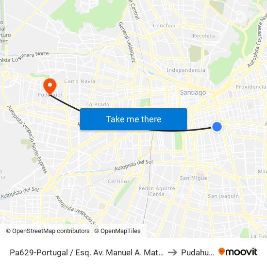 Pa629-Portugal / Esq. Av. Manuel A. Matta to Pudahuel map