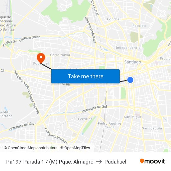 Pa197-Parada 1 / (M) Pque. Almagro to Pudahuel map