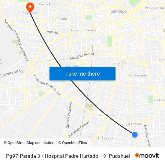 Pg97-Parada 3 / Hospital Padre Hurtado to Pudahuel map