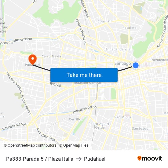 Pa383-Parada 5 / Plaza Italia to Pudahuel map
