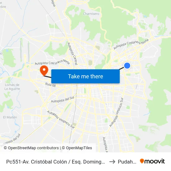 Pc551-Av. Cristóbal Colón / Esq. Domingo Bondi to Pudahuel map