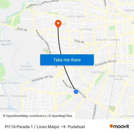 Pi116-Parada 1 / Liceo Maipú to Pudahuel map