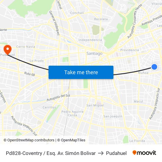 Pd828-Coventry / Esq. Av. Simón Bolivar to Pudahuel map