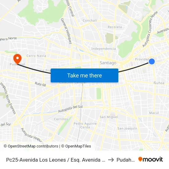 Pc25-Avenida Los Leones / Esq. Avenida Pocuro to Pudahuel map