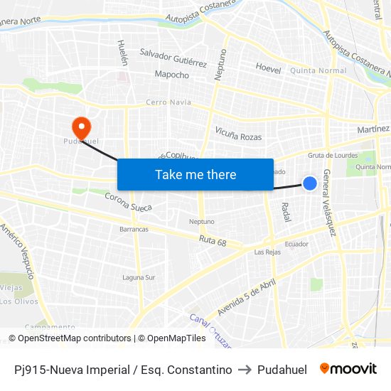 Pj915-Nueva Imperial / Esq. Constantino to Pudahuel map