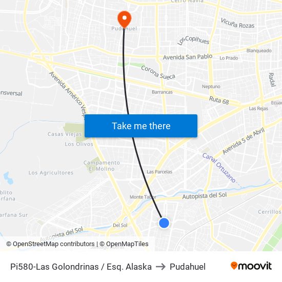 Pi580-Las Golondrinas / Esq. Alaska to Pudahuel map