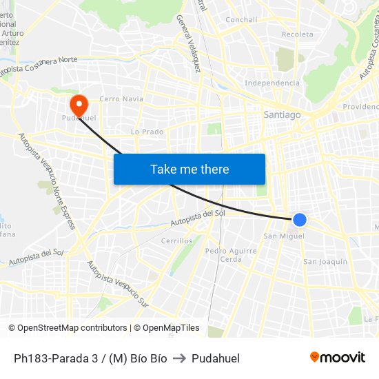 Ph183-Parada 3 / (M) Bío Bío to Pudahuel map