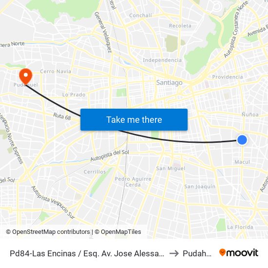 Pd84-Las Encinas / Esq. Av. Jose Alessandri to Pudahuel map