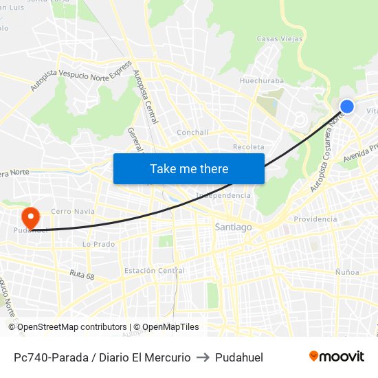 Pc740-Parada / Diario El Mercurio to Pudahuel map