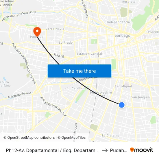 Ph12-Av. Departamental / Esq. Departamental Int. to Pudahuel map