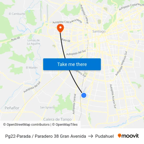 Pg22-Parada / Paradero 38 Gran Avenida to Pudahuel map