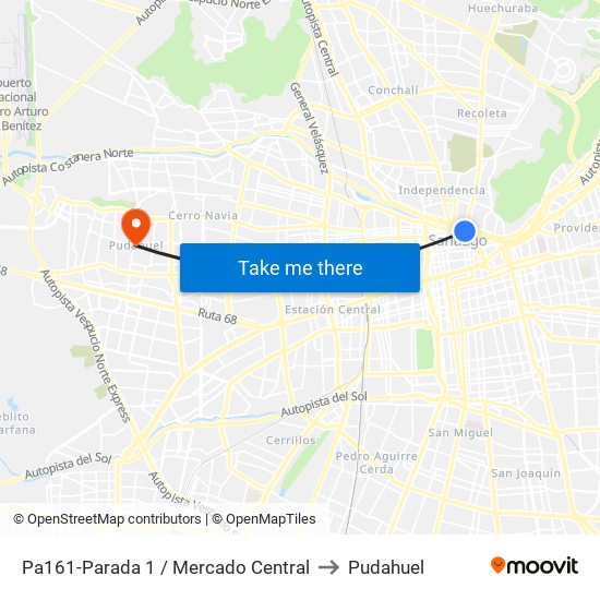 Pa161-Parada 1 / Mercado Central to Pudahuel map