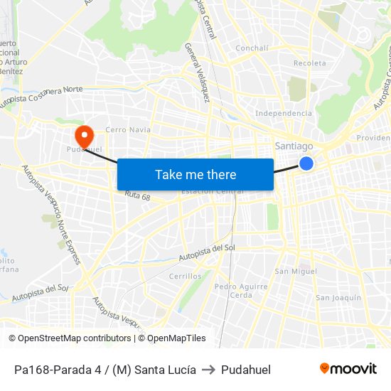 Pa168-Parada 4 / (M) Santa Lucía to Pudahuel map