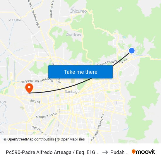 Pc590-Padre Alfredo Arteaga / Esq. El Gabino to Pudahuel map