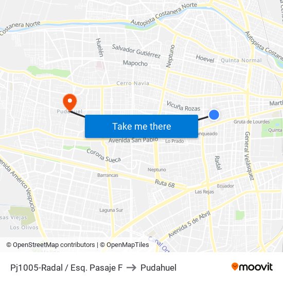 Pj1005-Radal / Esq. Pasaje F to Pudahuel map