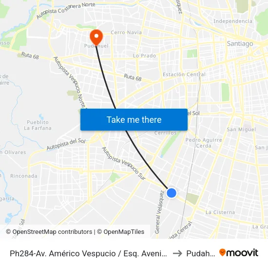 Ph284-Av. Américo Vespucio / Esq. Avenida Central to Pudahuel map