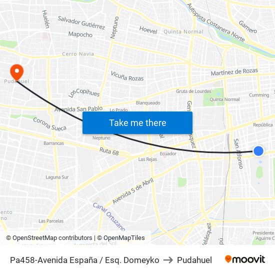 Pa458-Avenida España / Esq. Domeyko to Pudahuel map