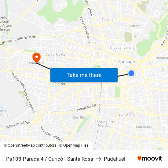 Pa108-Parada 4 / Curicó - Santa Rosa to Pudahuel map