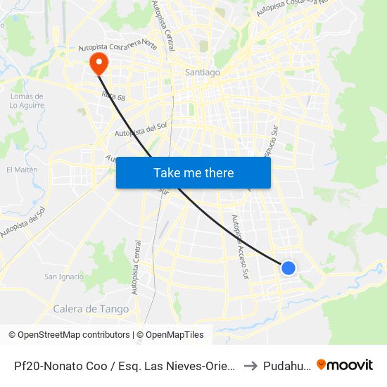 Pf20-Nonato Coo / Esq. Las Nieves-Oriente to Pudahuel map