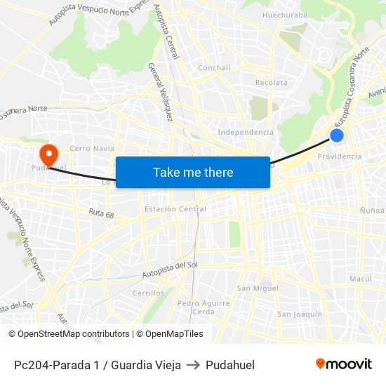 Pc204-Parada 1 / Guardia Vieja to Pudahuel map