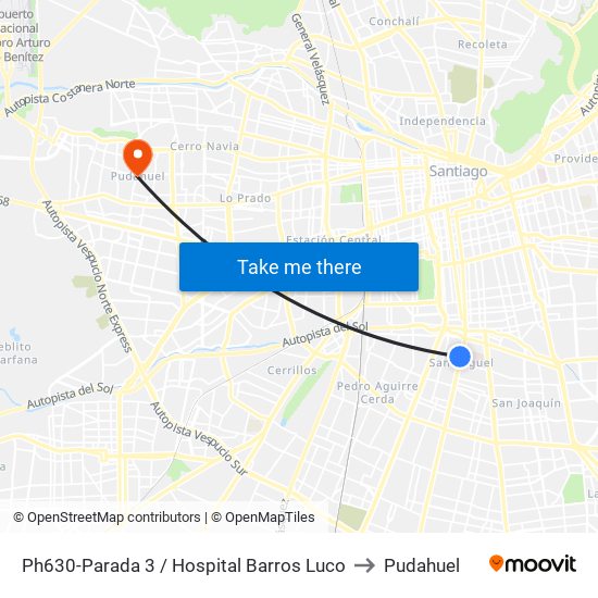 Ph630-Parada 3 / Hospital Barros Luco to Pudahuel map