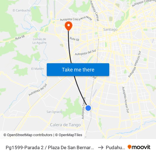 Pg1599-Parada 2 / Plaza De San Bernardo to Pudahuel map