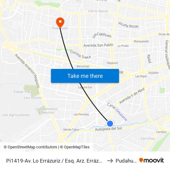 Pi1419-Av. Lo Errázuriz / Esq. Arz. Errázuriz to Pudahuel map