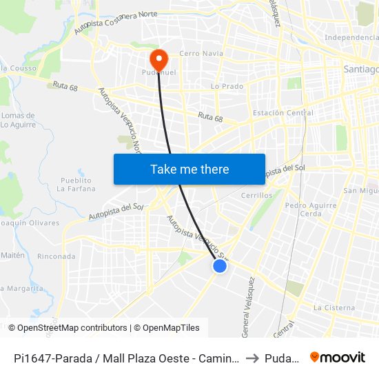 Pi1647-Parada / Mall Plaza Oeste - Camino Lonquén to Pudahuel map