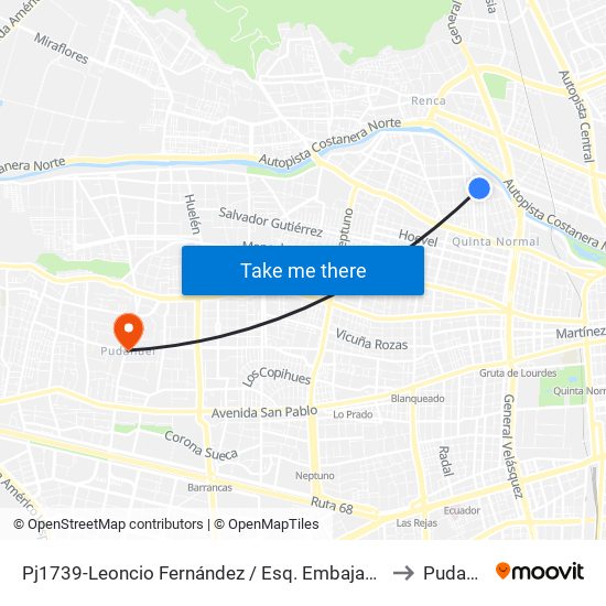 Pj1739-Leoncio Fernández / Esq. Embajador Gómez to Pudahuel map