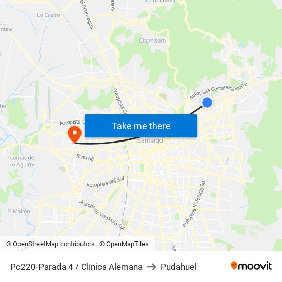 Pc220-Parada 4 / Clínica Alemana to Pudahuel map