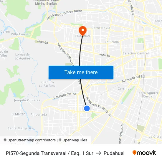 Pi570-Segunda Transversal / Esq. 1 Sur to Pudahuel map