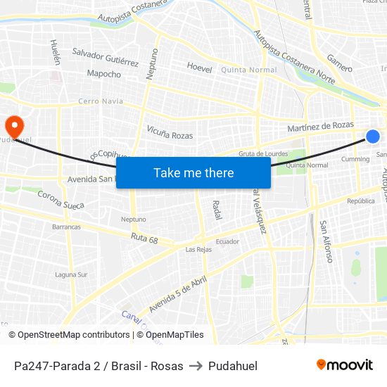 Pa247-Parada 2 / Brasil - Rosas to Pudahuel map