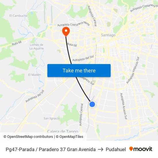 Pg47-Parada / Paradero 37 Gran Avenida to Pudahuel map