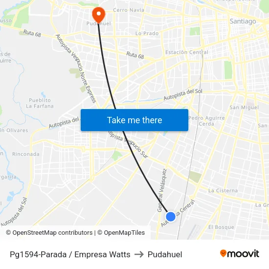 Pg1594-Parada / Empresa Watts to Pudahuel map
