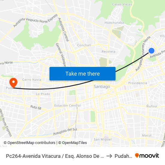 Pc264-Avenida Vitacura / Esq. Alonso De Córdova to Pudahuel map