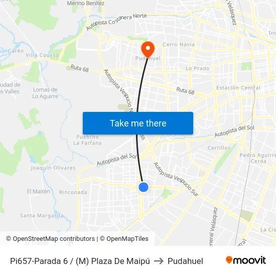 Pi657-Parada 6 / (M) Plaza De Maipú to Pudahuel map