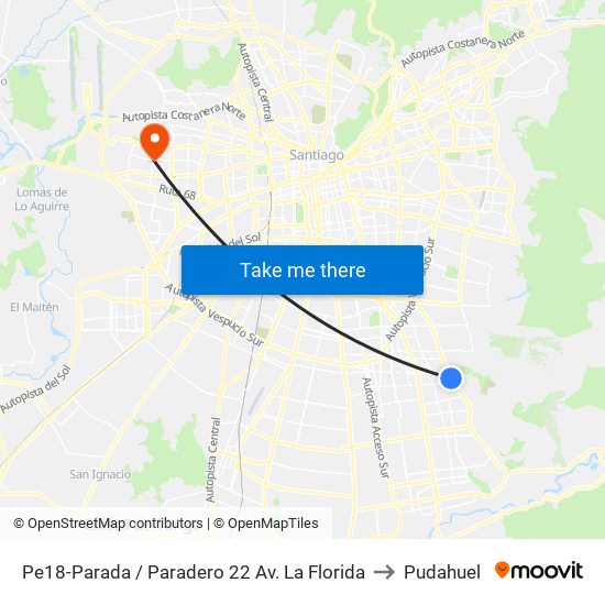 Pe18-Parada / Paradero 22 Av. La Florida to Pudahuel map